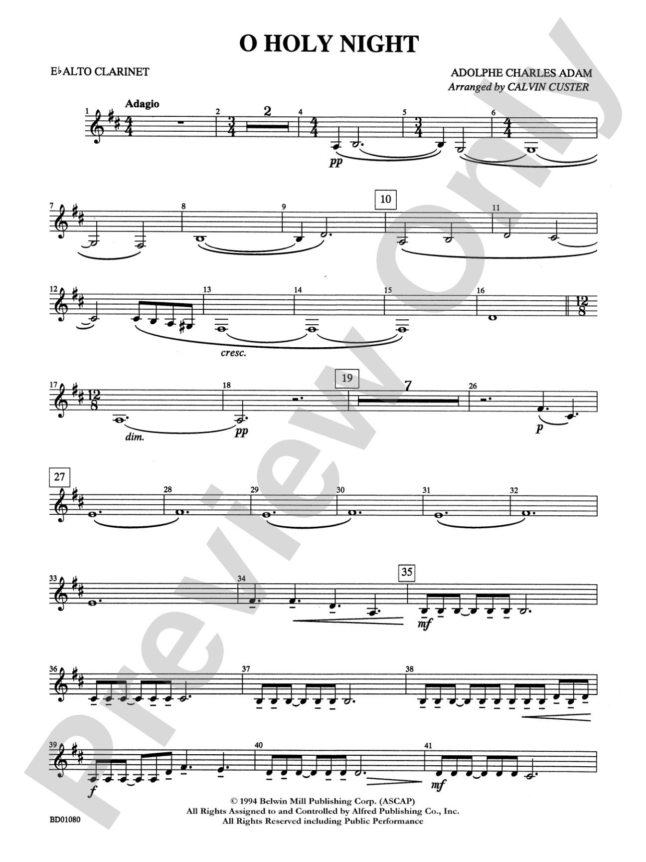 O Holy Night: E-flat Alto Clarinet
