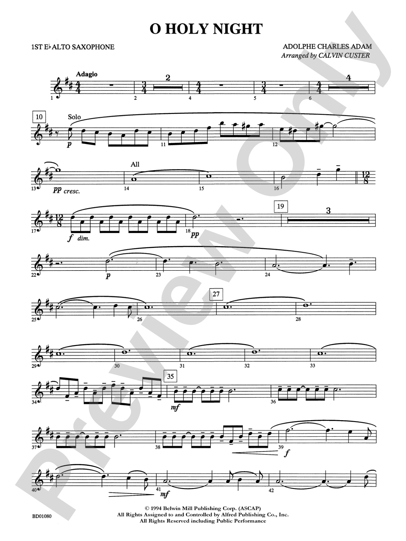 O Holy Night: E-flat Alto Saxophone
