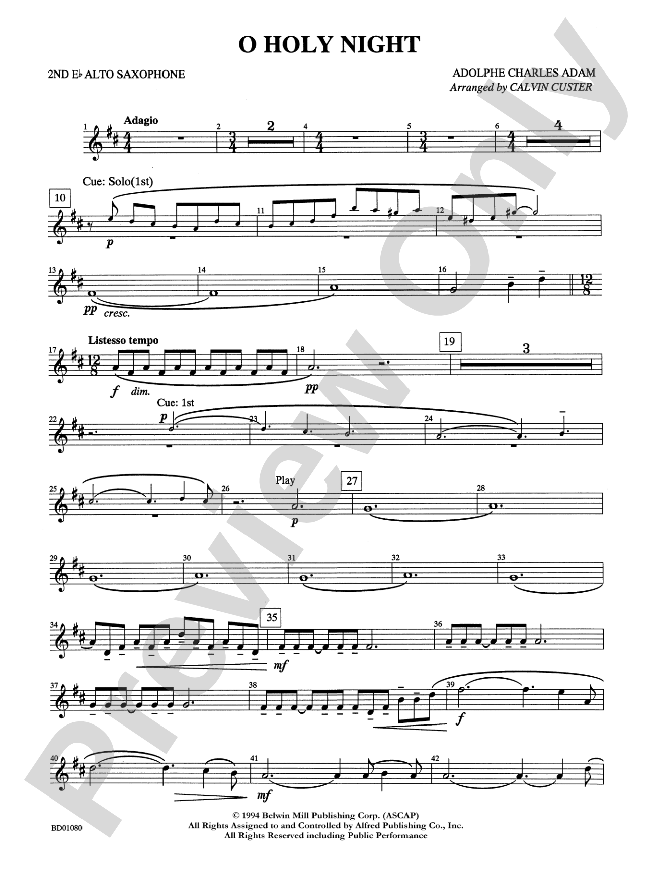 O Holy Night: 2nd E-flat Alto Saxophone