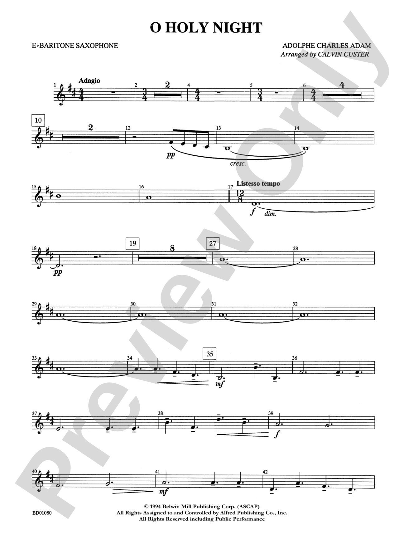O Holy Night: E-flat Baritone Saxophone