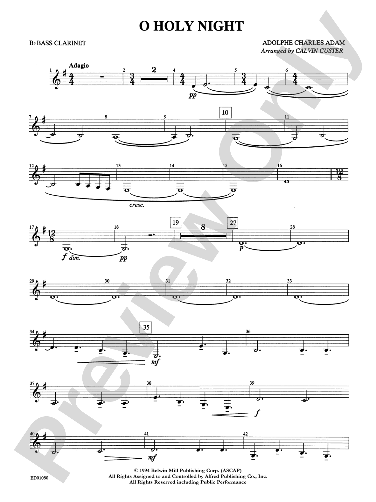 O Holy Night: B-flat Bass Clarinet