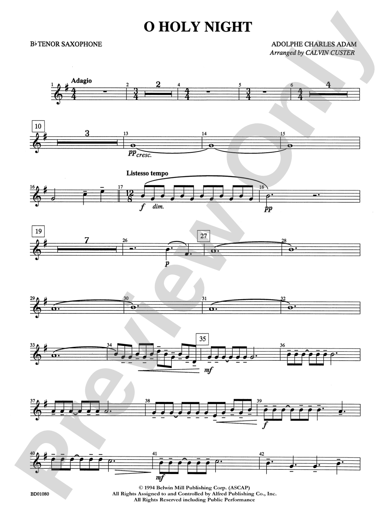 O Holy Night: B-flat Tenor Saxophone