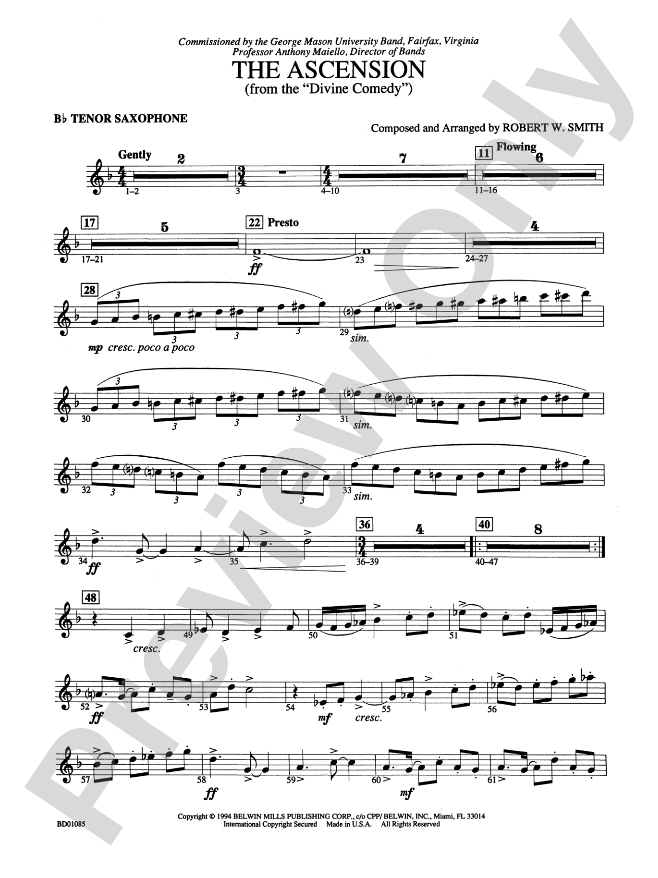 The Ascension (from The Divine Comedy): B-flat Tenor Saxophone