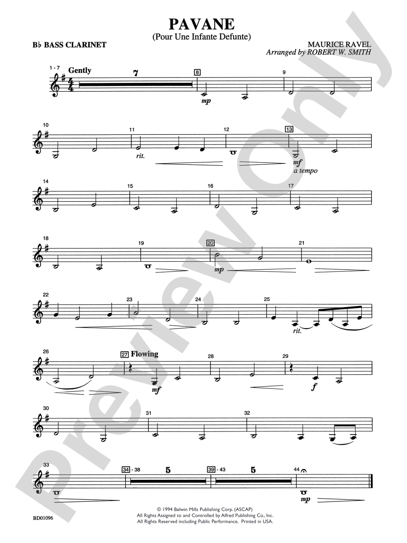 Pavane (Pour Une Infante Defunte): B-flat Bass Clarinet