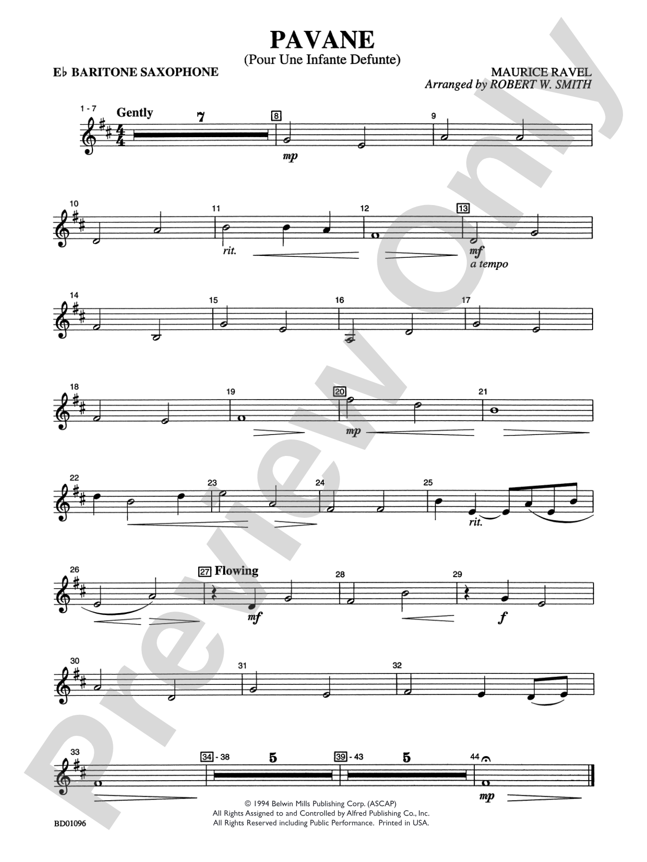 Pavane (Pour Une Infante Defunte): E-flat Baritone Saxophone