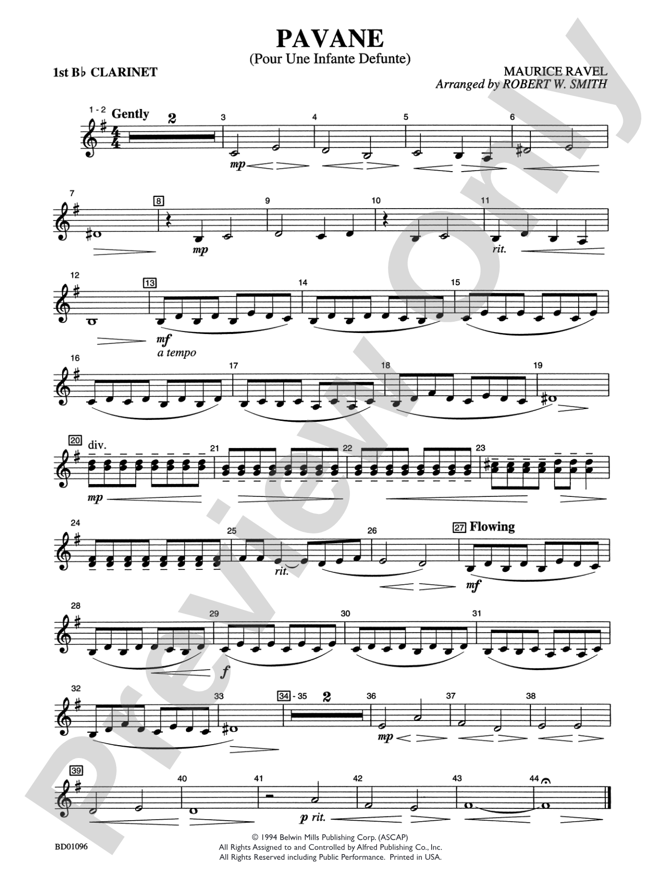 Pavane (Pour Une Infante Defunte): 1st B-flat Clarinet