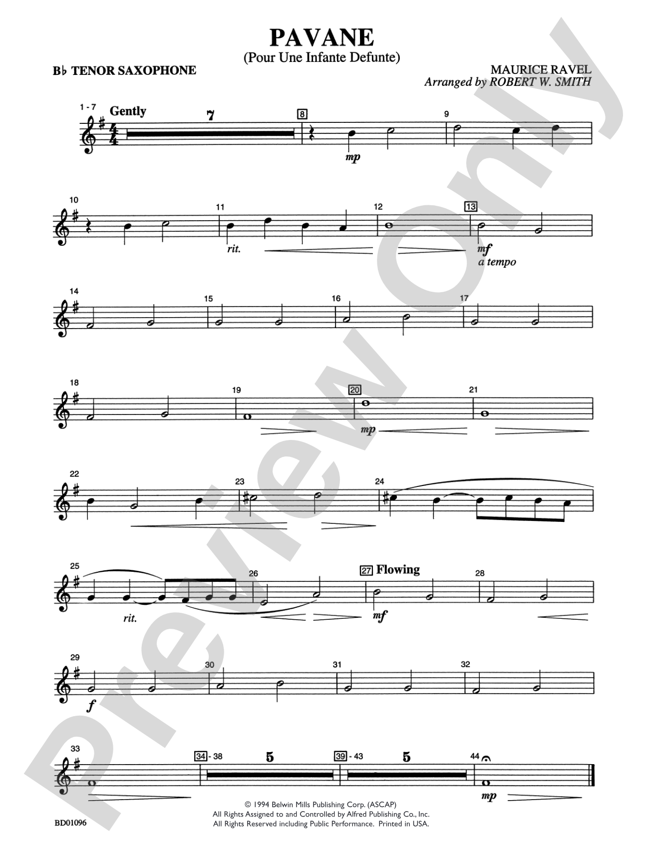 Pavane (Pour Une Infante Defunte): B-flat Tenor Saxophone