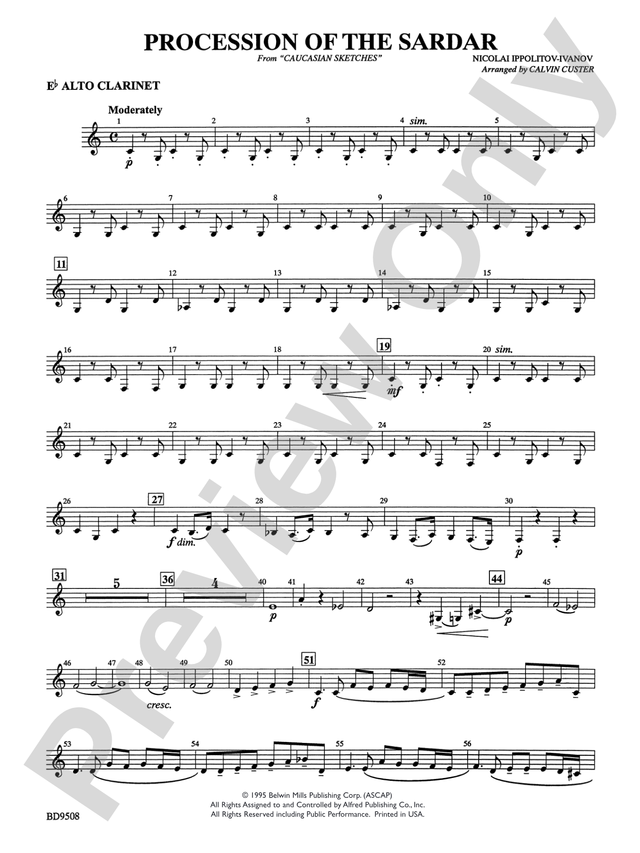 Procession of the Sardar (from Caucasian Sketches): E-flat Alto Clarinet