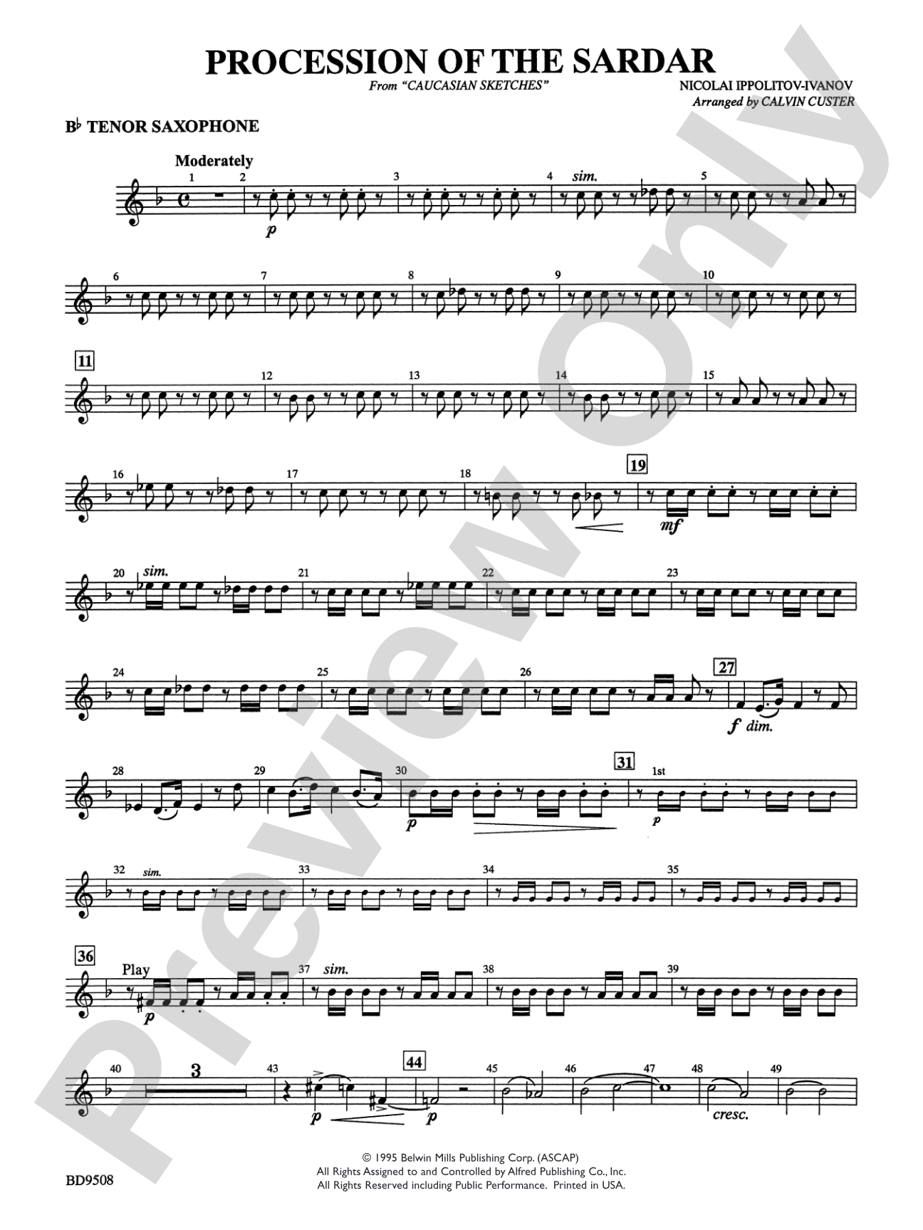 Procession of the Sardar (from Caucasian Sketches): B-flat Tenor Saxophone