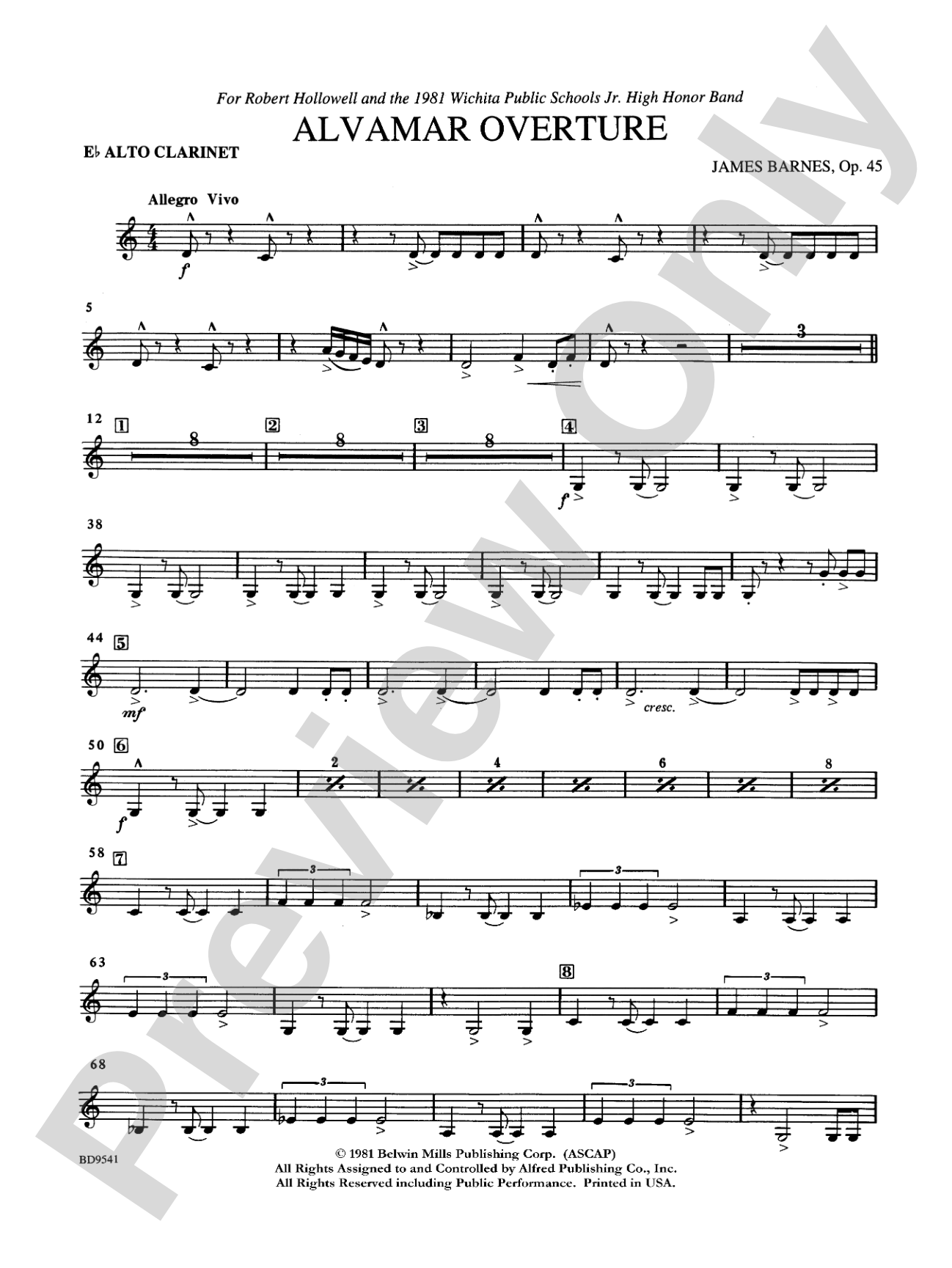 Alvamar Overture: E-flat Alto Clarinet