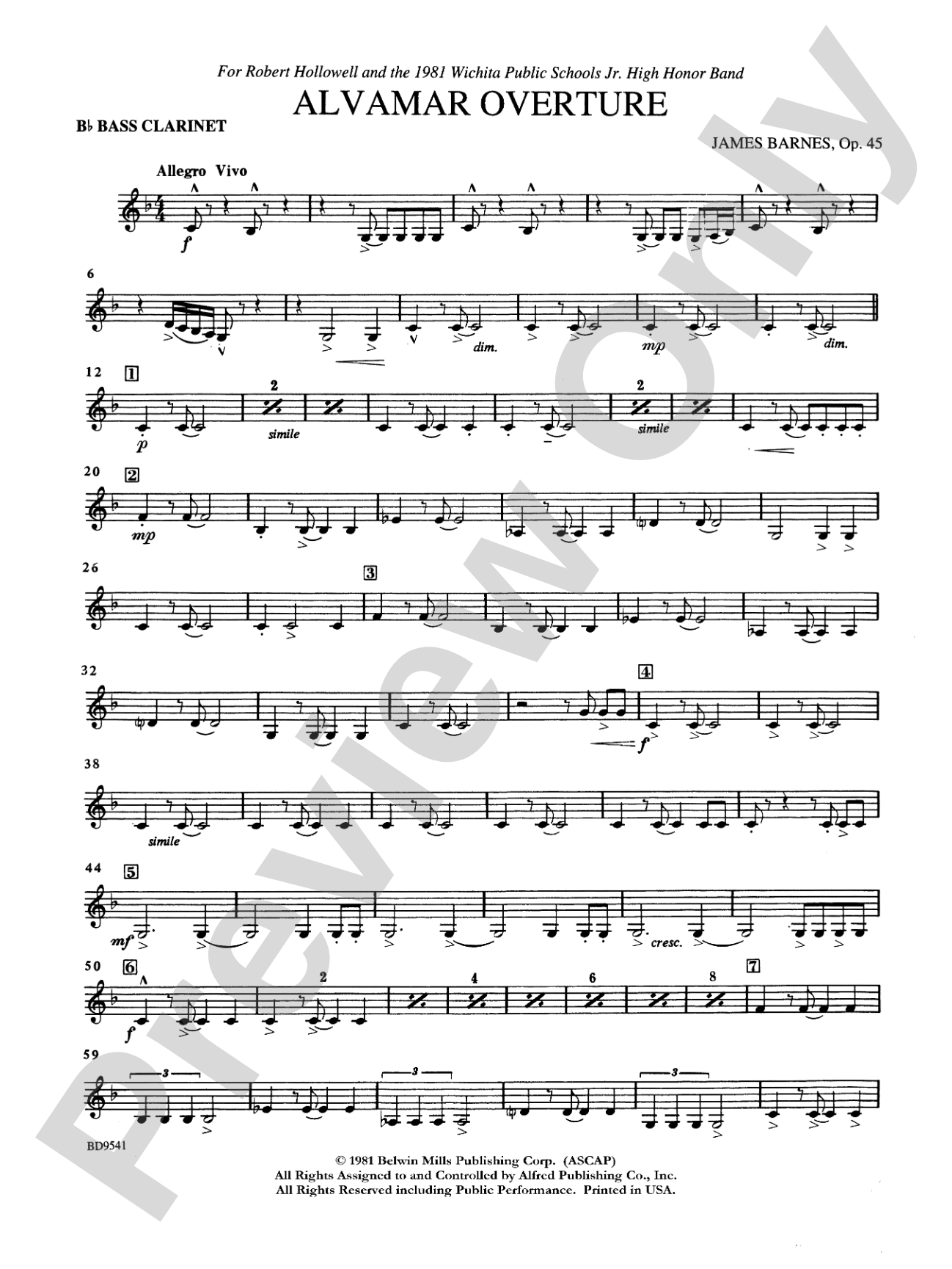 Alvamar Overture: B-flat Bass Clarinet
