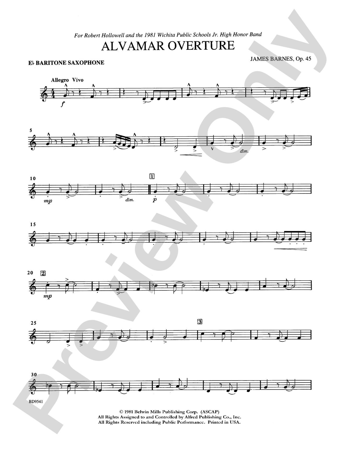 Alvamar Overture: E-flat Baritone Saxophone