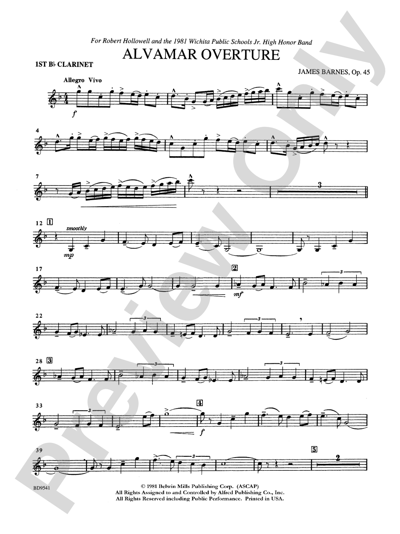 Alvamar Overture: 1st B-flat Clarinet