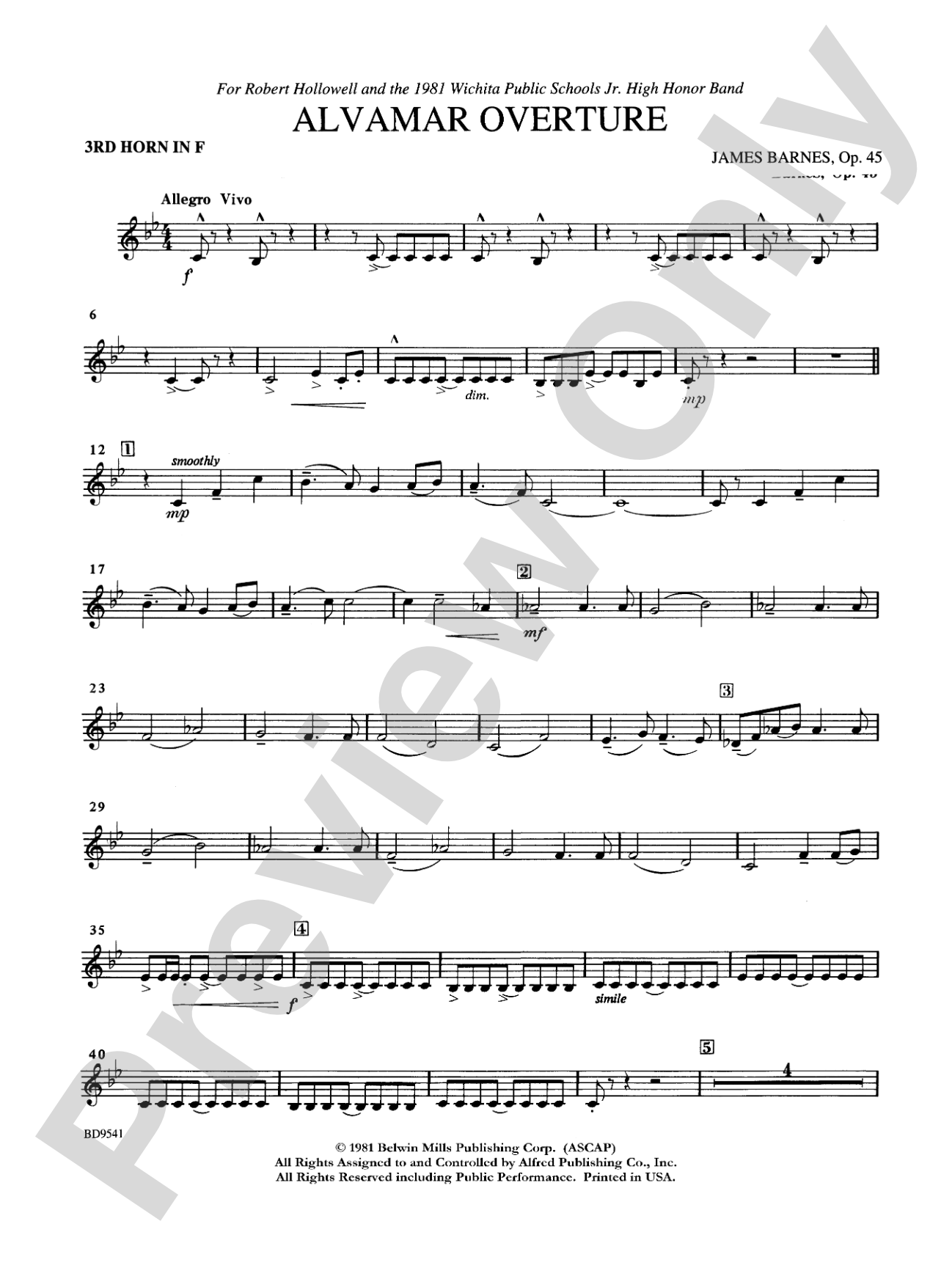Alvamar Overture: 3rd F Horn