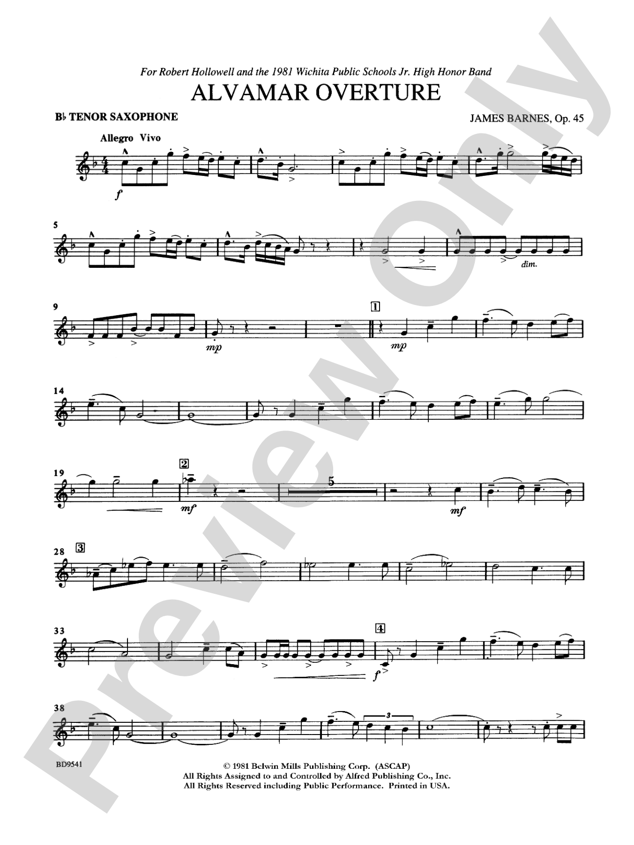 Alvamar Overture: B-flat Tenor Saxophone
