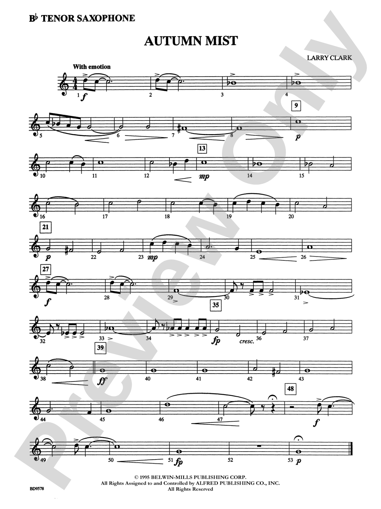 Autumn Mist: B-flat Tenor Saxophone