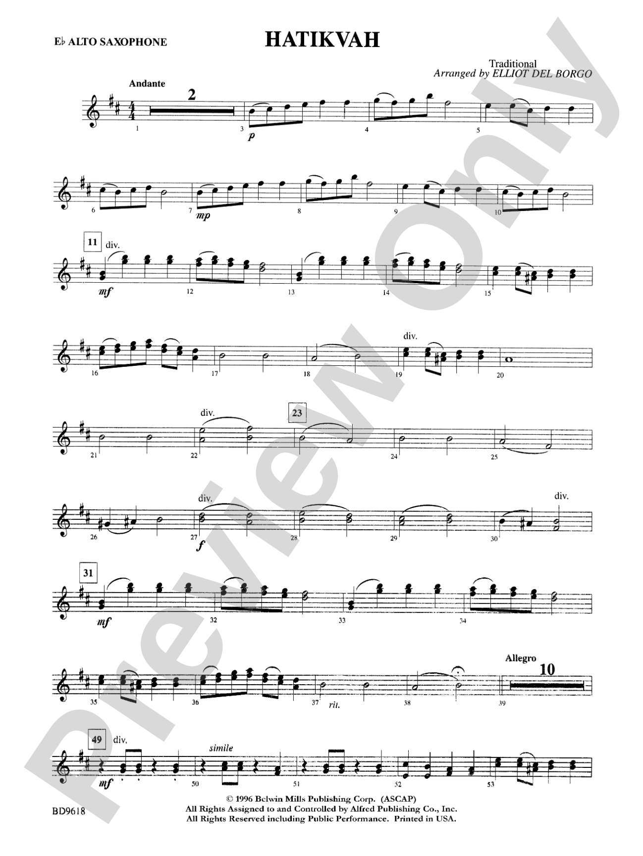 Hatikvah: E-flat Alto Saxophone