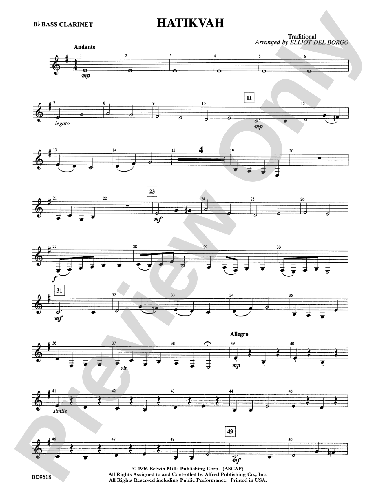 Hatikvah: B-flat Bass Clarinet