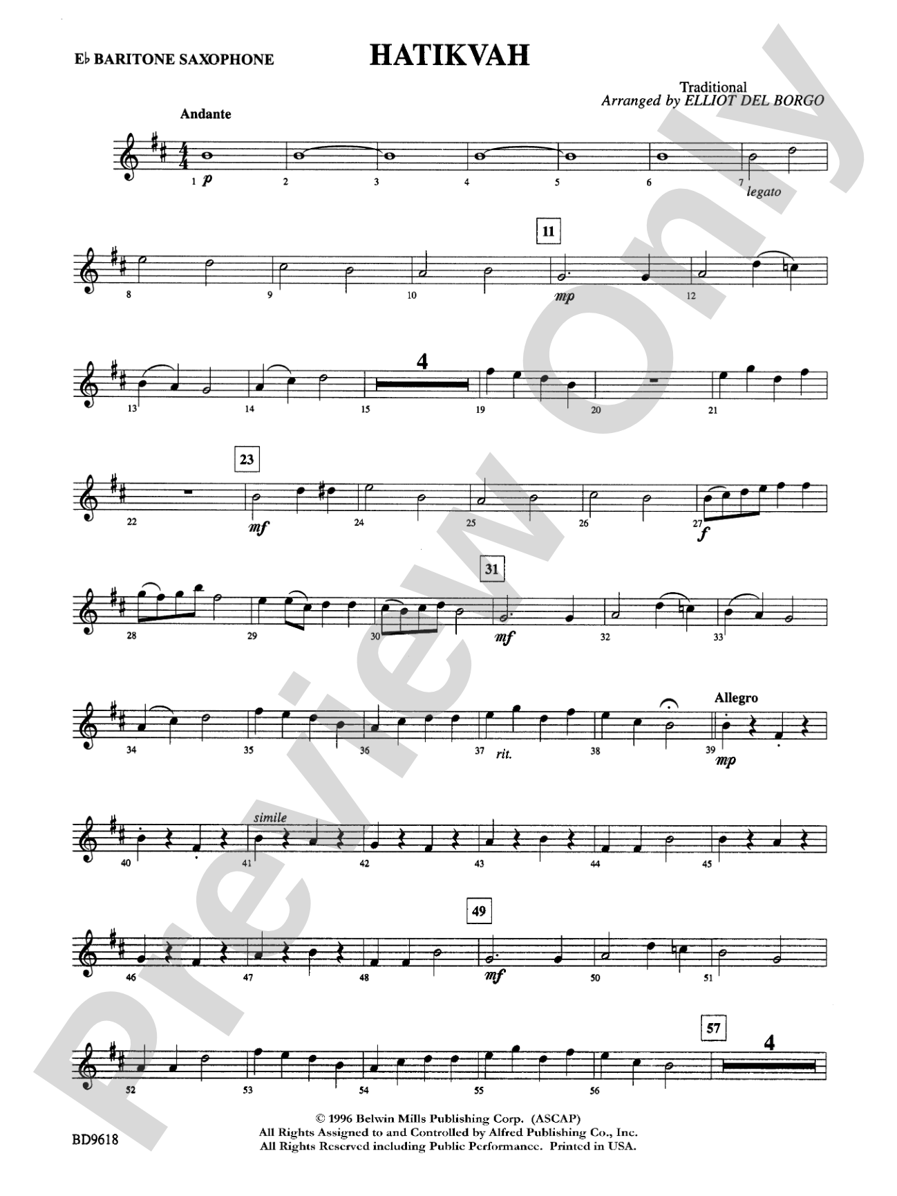 Hatikvah: E-flat Baritone Saxophone