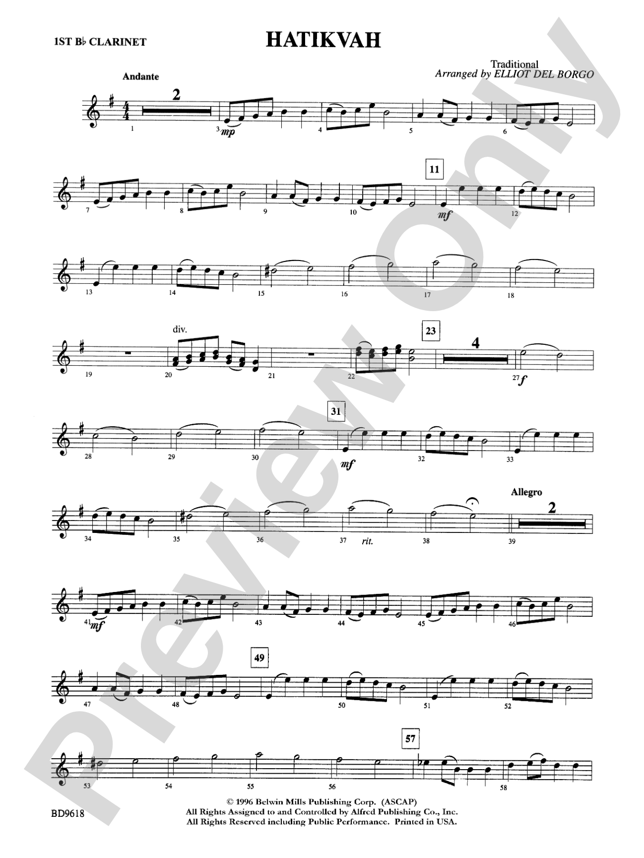 Hatikvah: 1st B-flat Clarinet