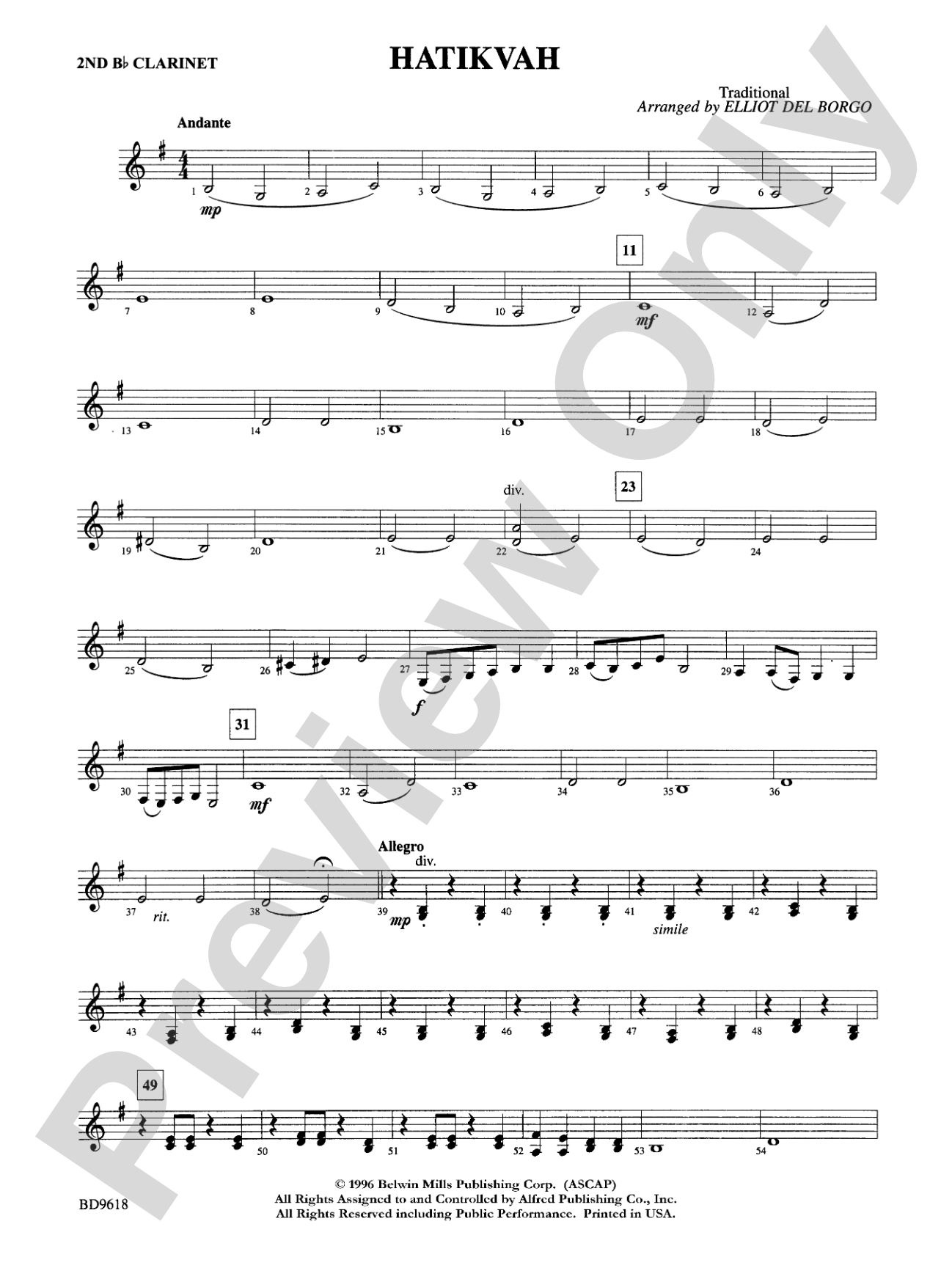 Hatikvah: 2nd B-flat Clarinet