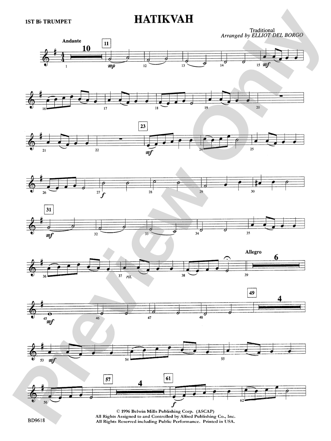 Hatikvah: 1st B-flat Trumpet
