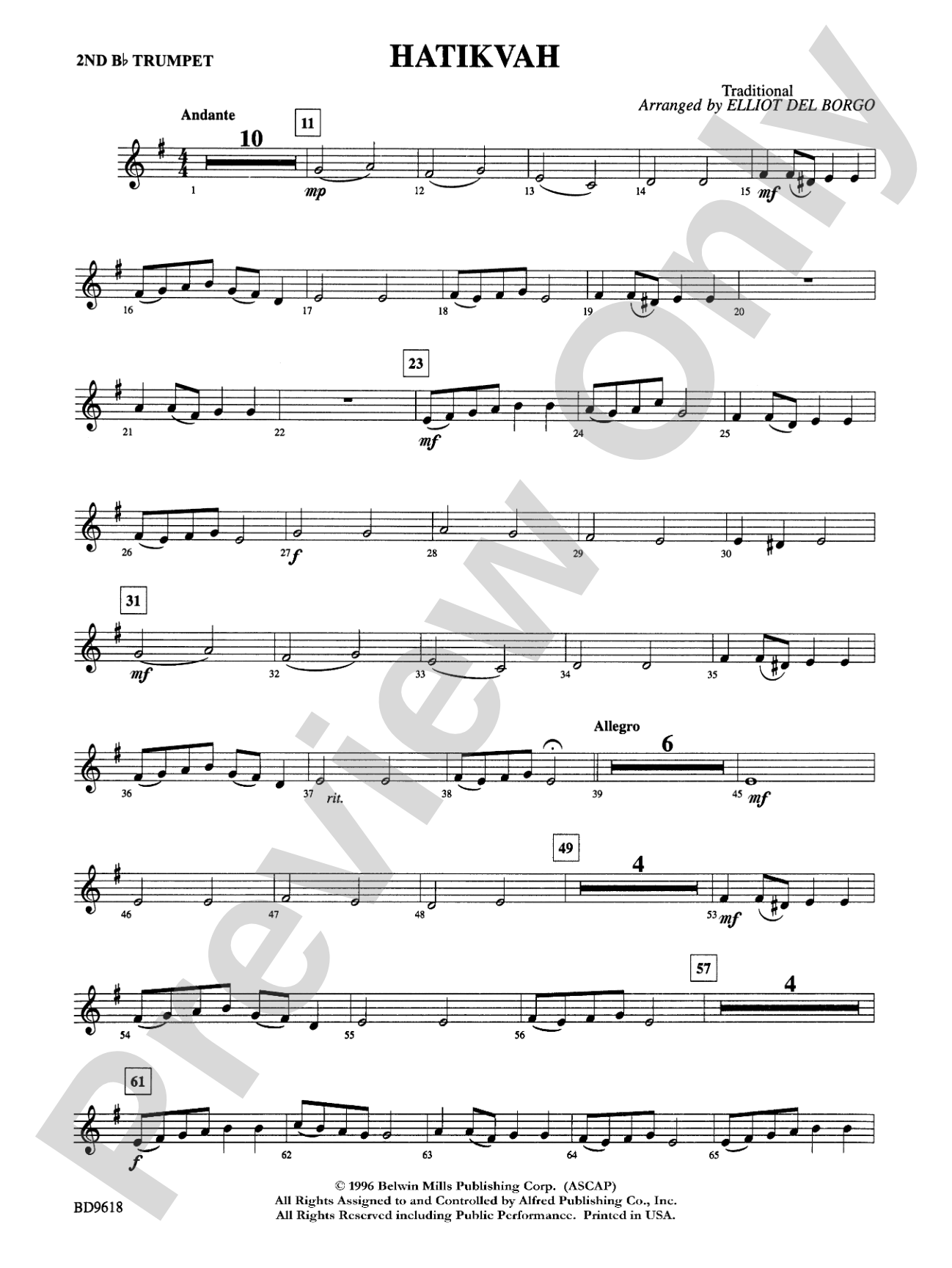 Hatikvah: 2nd B-flat Trumpet