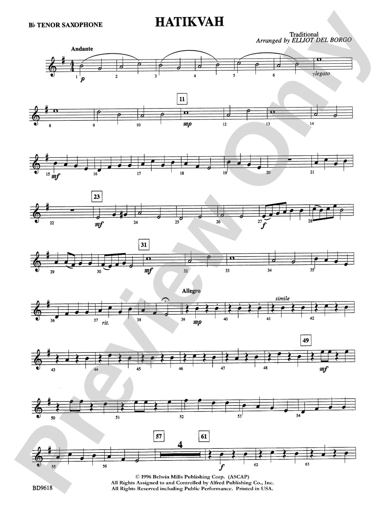Hatikvah: B-flat Tenor Saxophone