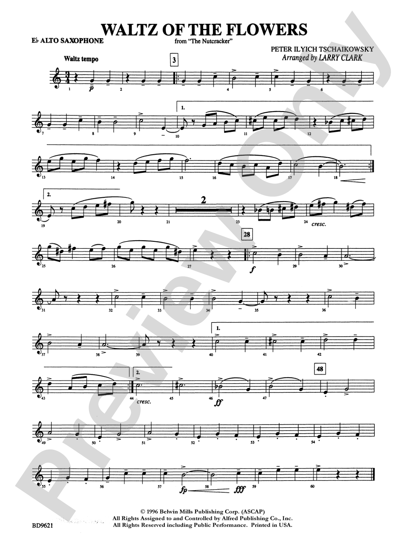 Waltz of the Flowers (from The Nutcracker Suite): E-flat Alto Saxophone