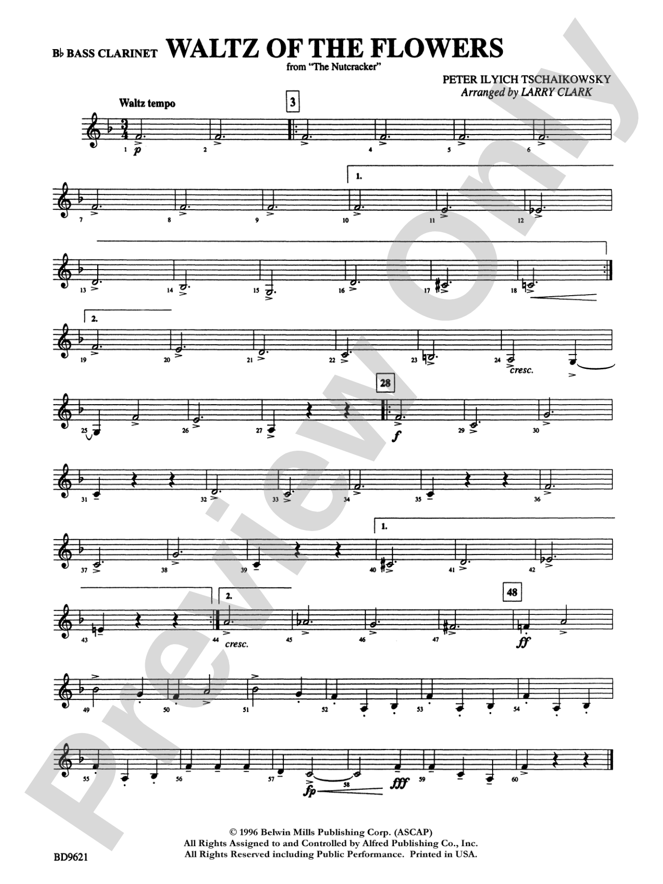 Waltz of the Flowers (from The Nutcracker Suite): B-flat Bass Clarinet