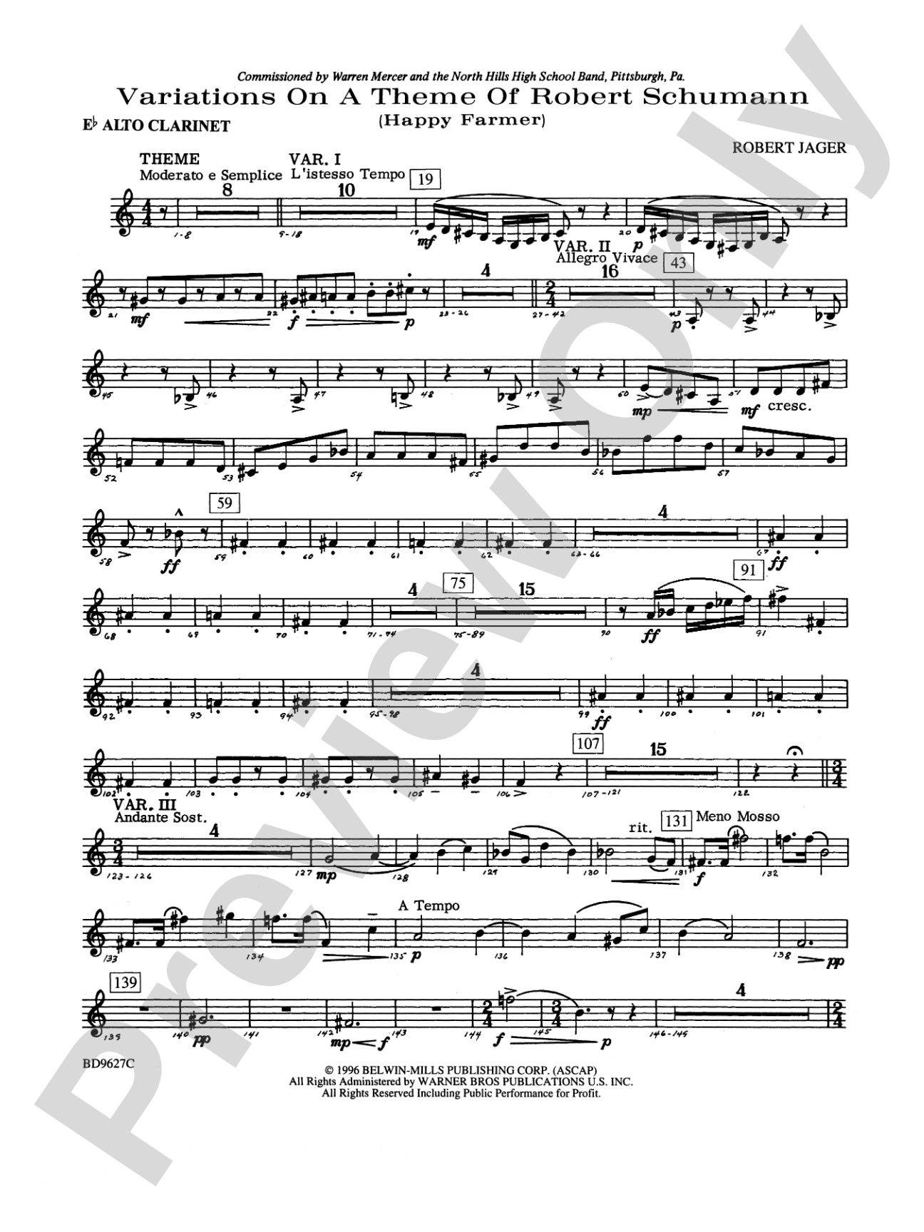 Variations on a Theme of Robert Schumann: E-flat Alto Clarinet