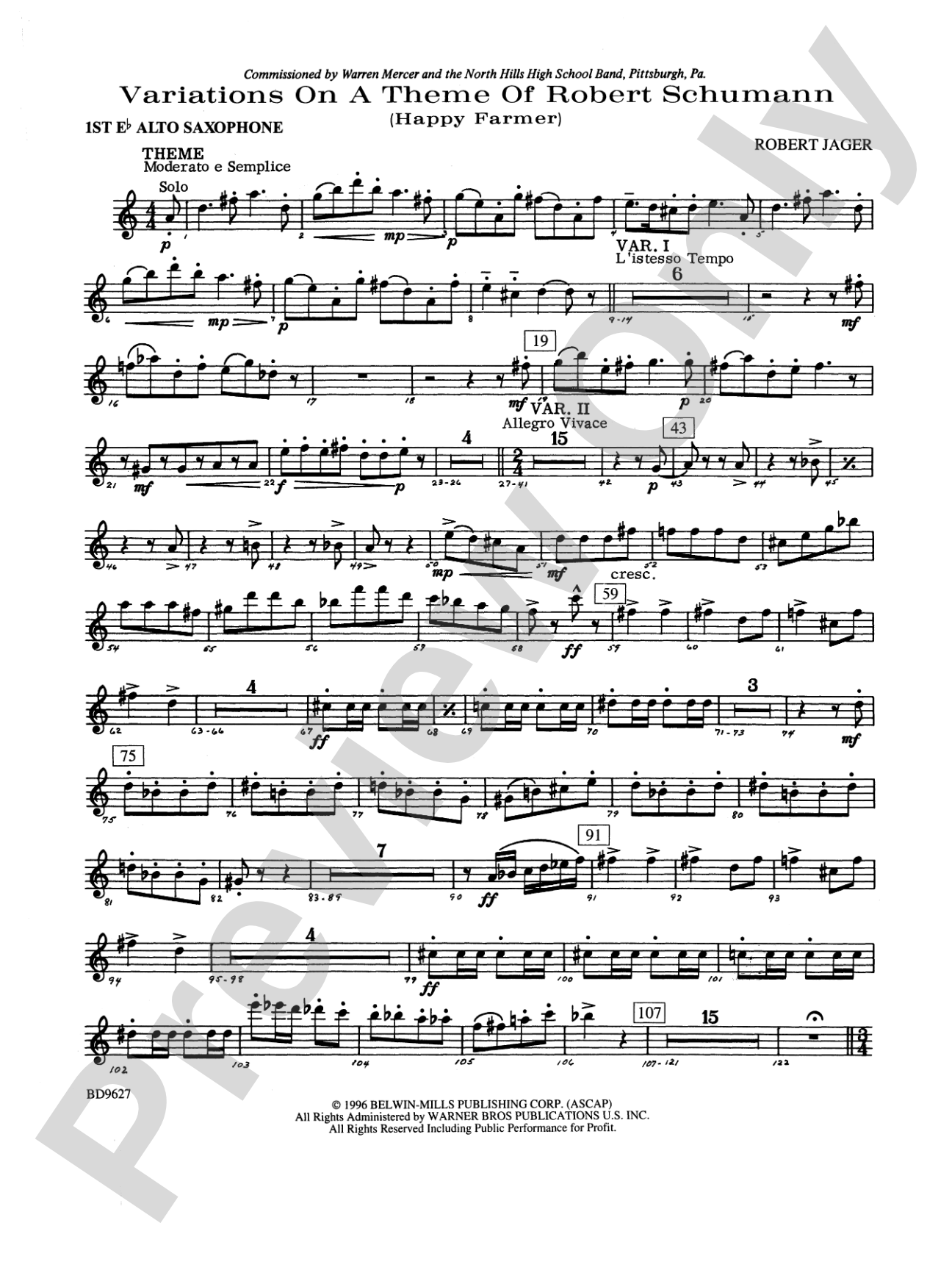 Variations on a Theme of Robert Schumann: E-flat Alto Saxophone