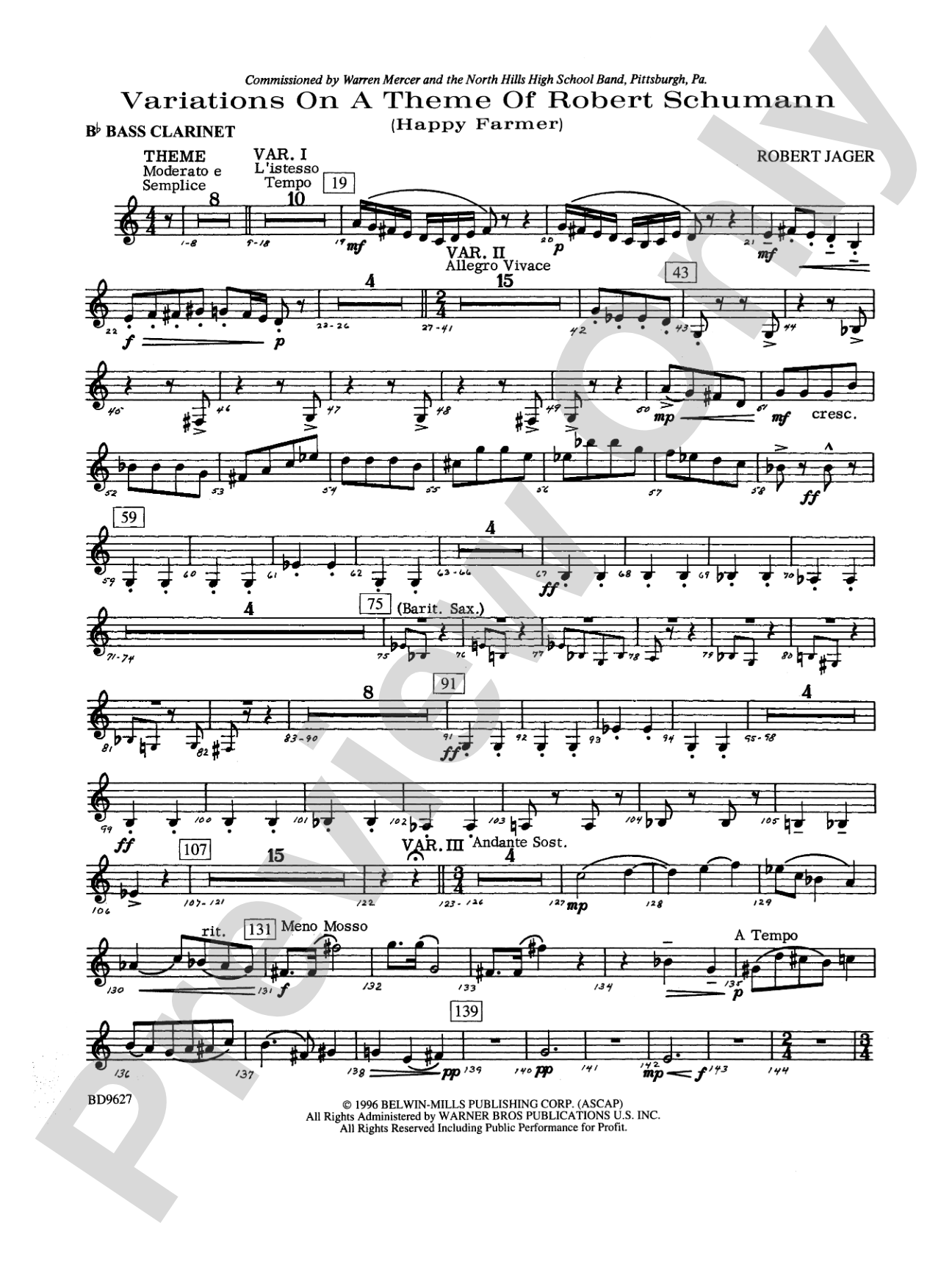 Variations on a Theme of Robert Schumann: B-flat Bass Clarinet