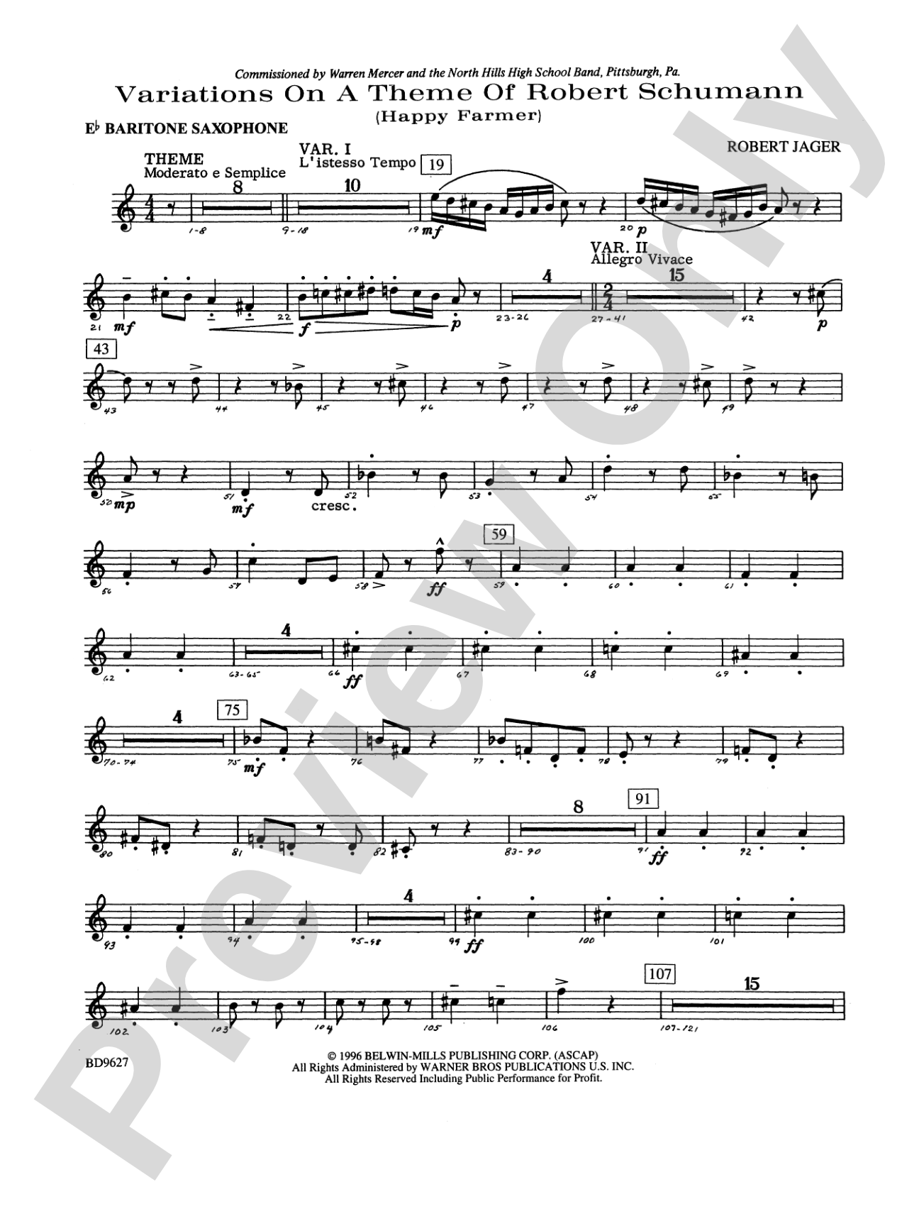 Variations on a Theme of Robert Schumann: E-flat Baritone Saxophone