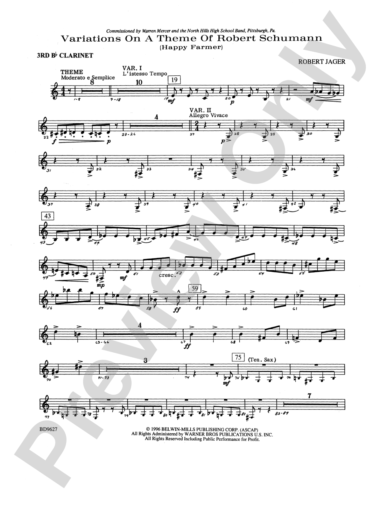 Variations on a Theme of Robert Schumann: 3rd B-flat Clarinet