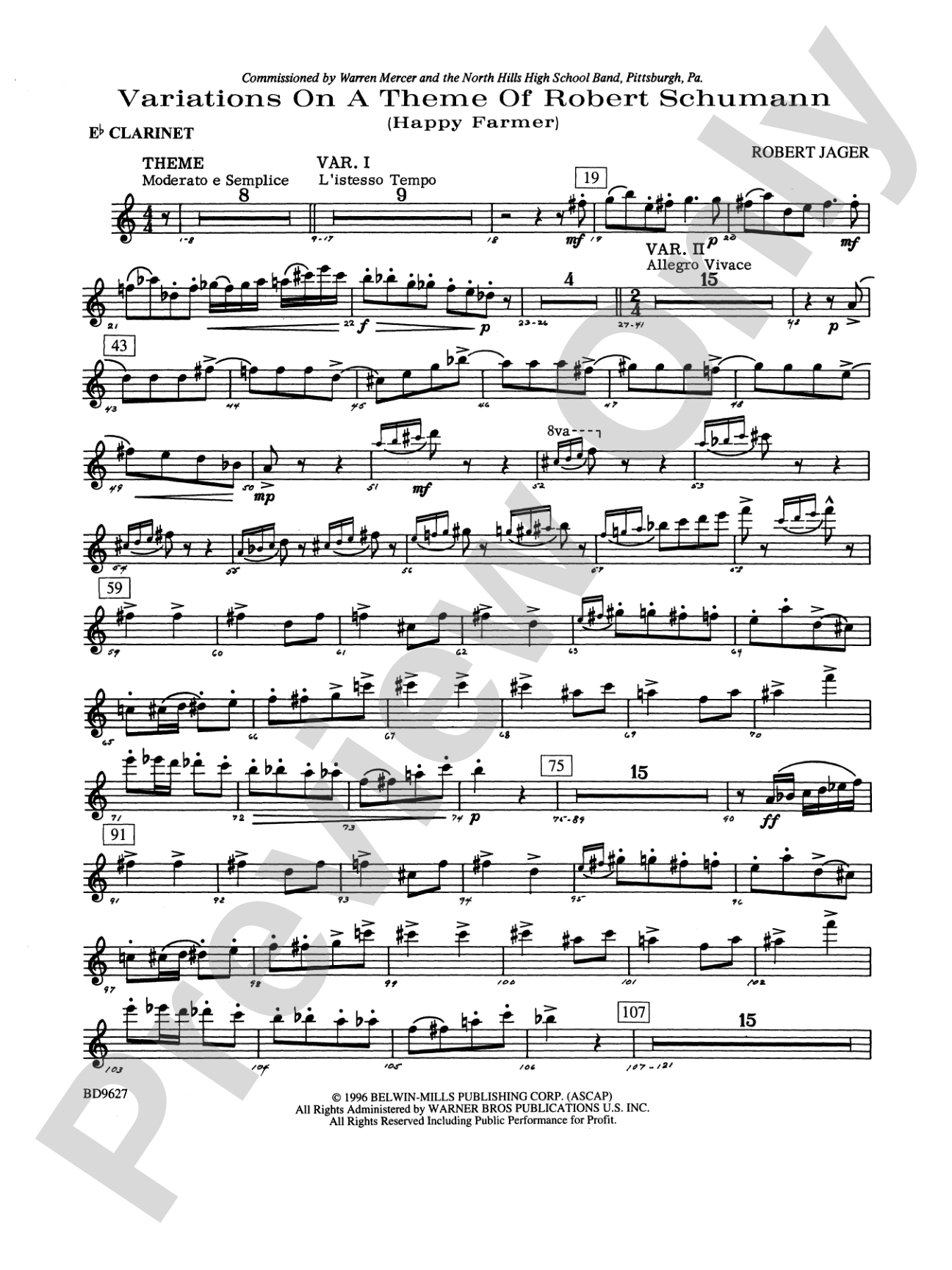 Variations on a Theme of Robert Schumann: E-flat Soprano Clarinet