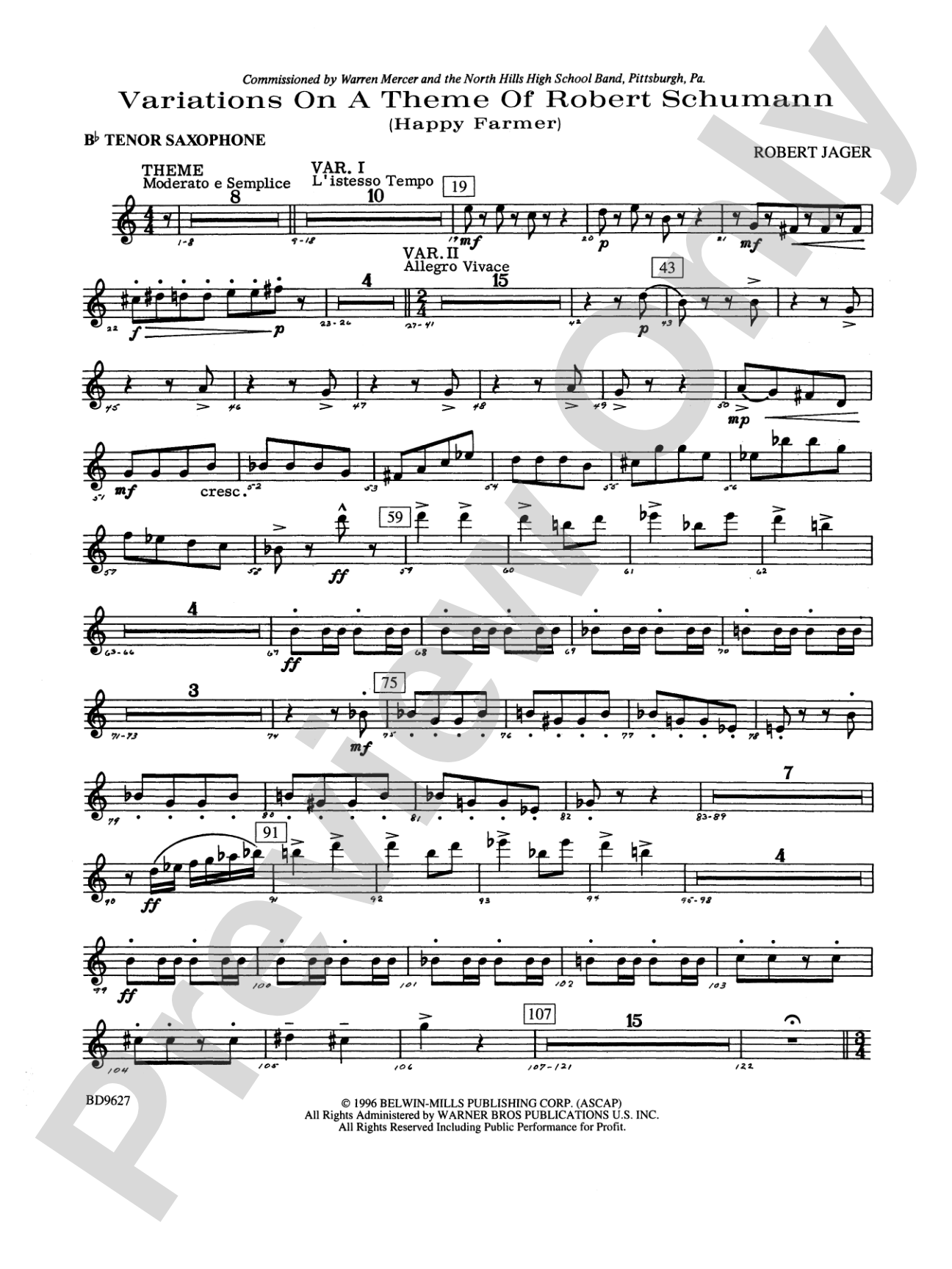 Variations on a Theme of Robert Schumann: B-flat Tenor Saxophone