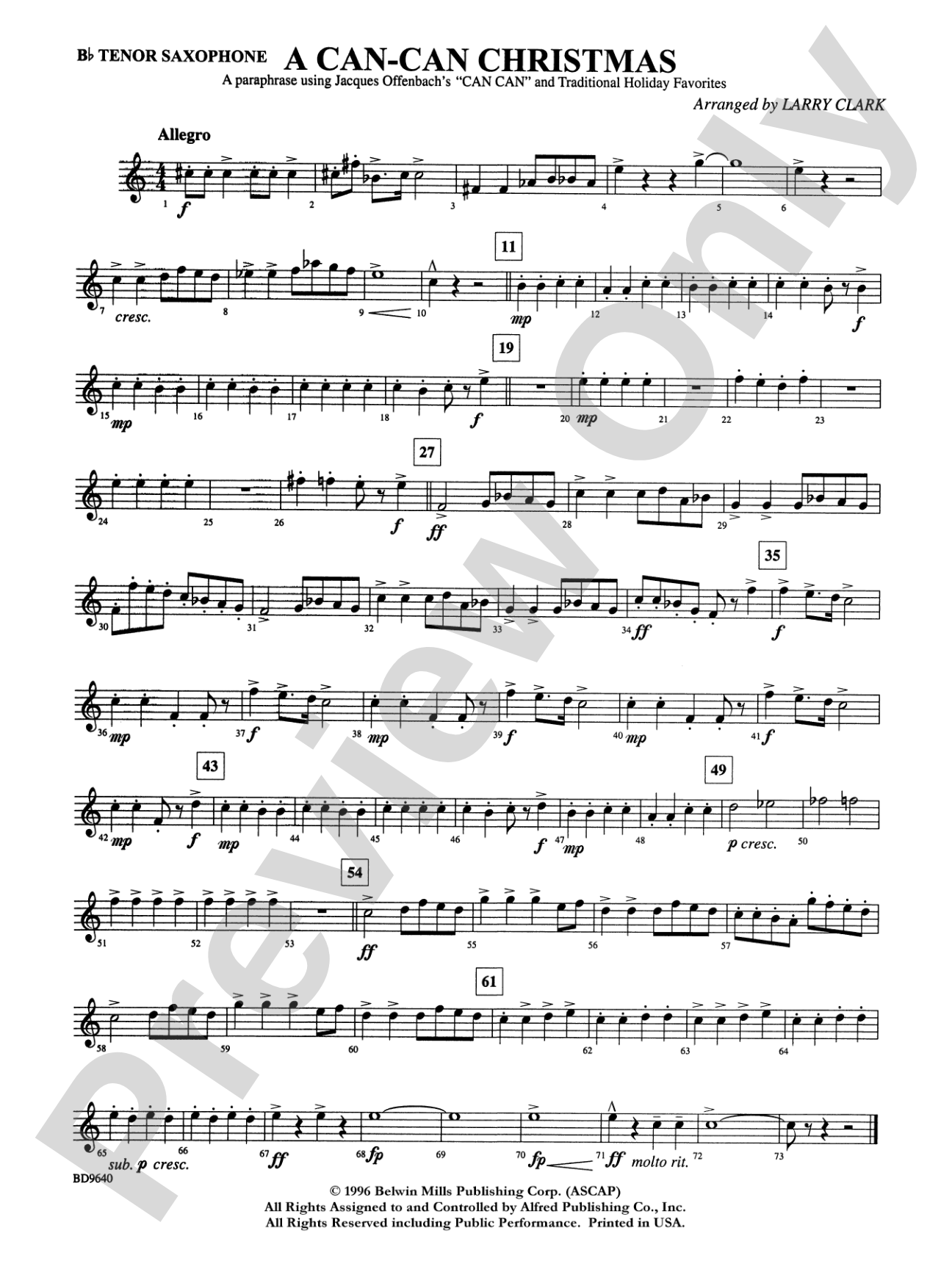 A "Can Can" Christmas: B-flat Tenor Saxophone