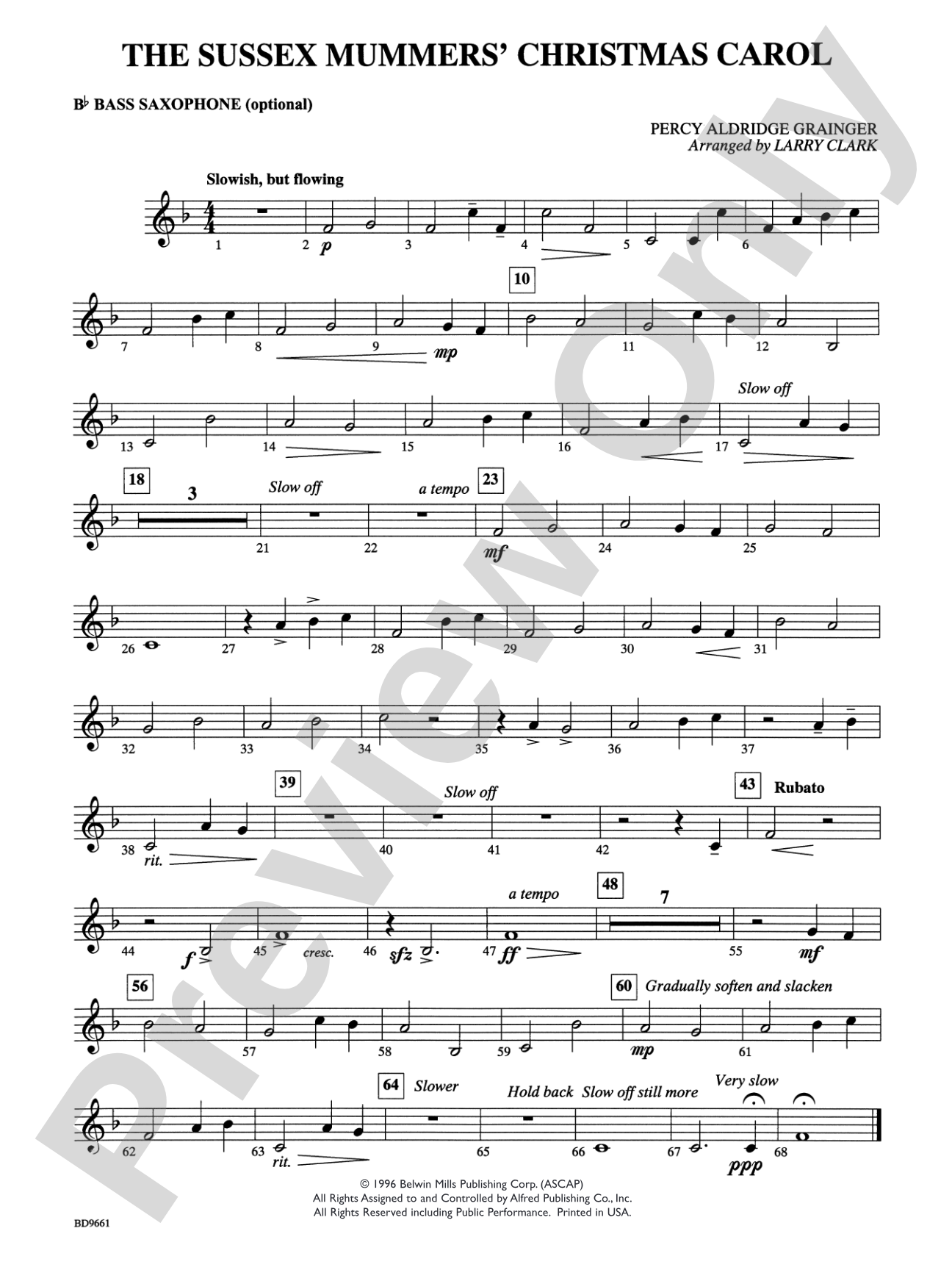 The Sussex Mummers' Christmas Carol: B-flat Bass Saxophone