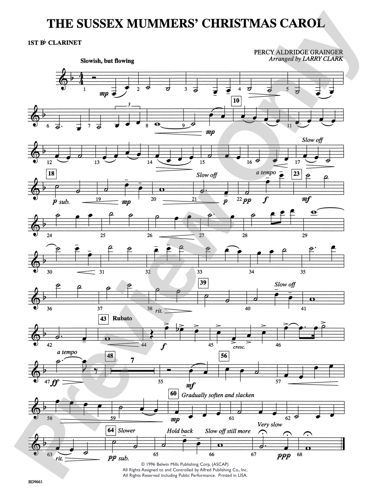 The Sussex Mummers' Christmas Carol: 1st B-flat Clarinet