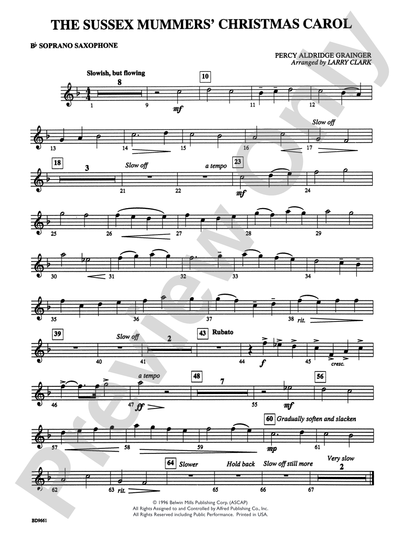 The Sussex Mummers' Christmas Carol: B-flat Soprano Saxophone