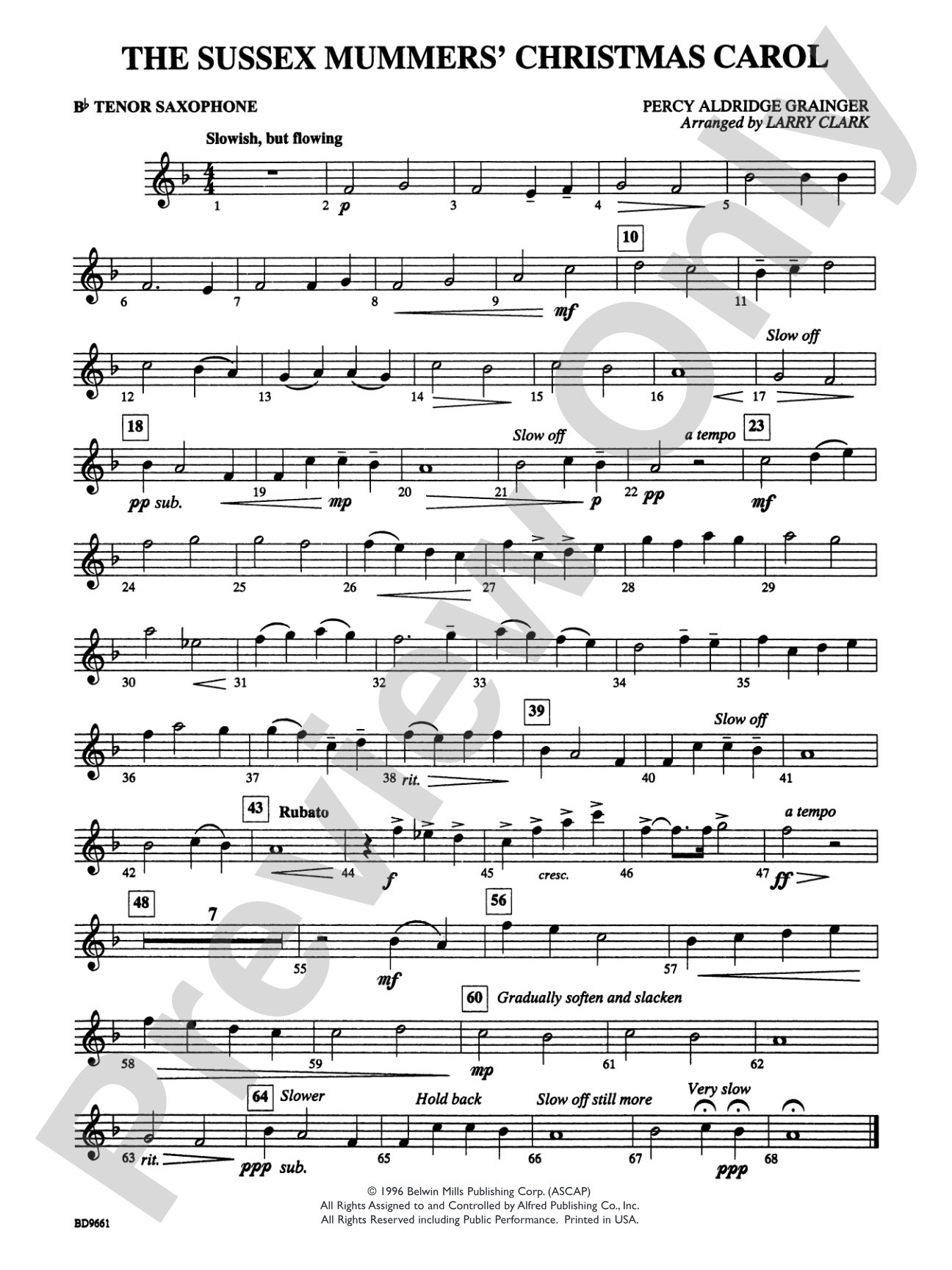 The Sussex Mummers' Christmas Carol: B-flat Tenor Saxophone