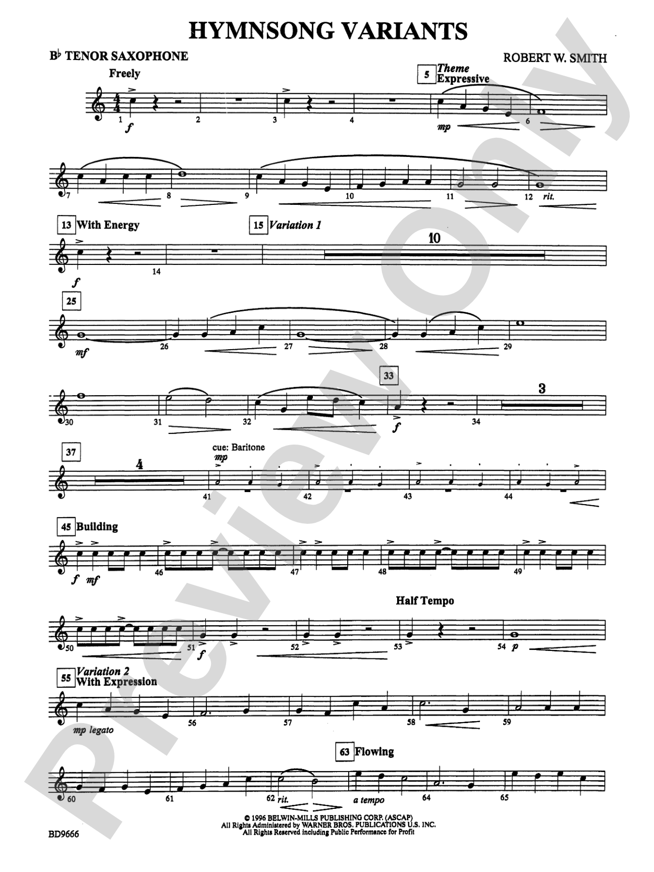 Hymnsong Variants: B-flat Tenor Saxophone