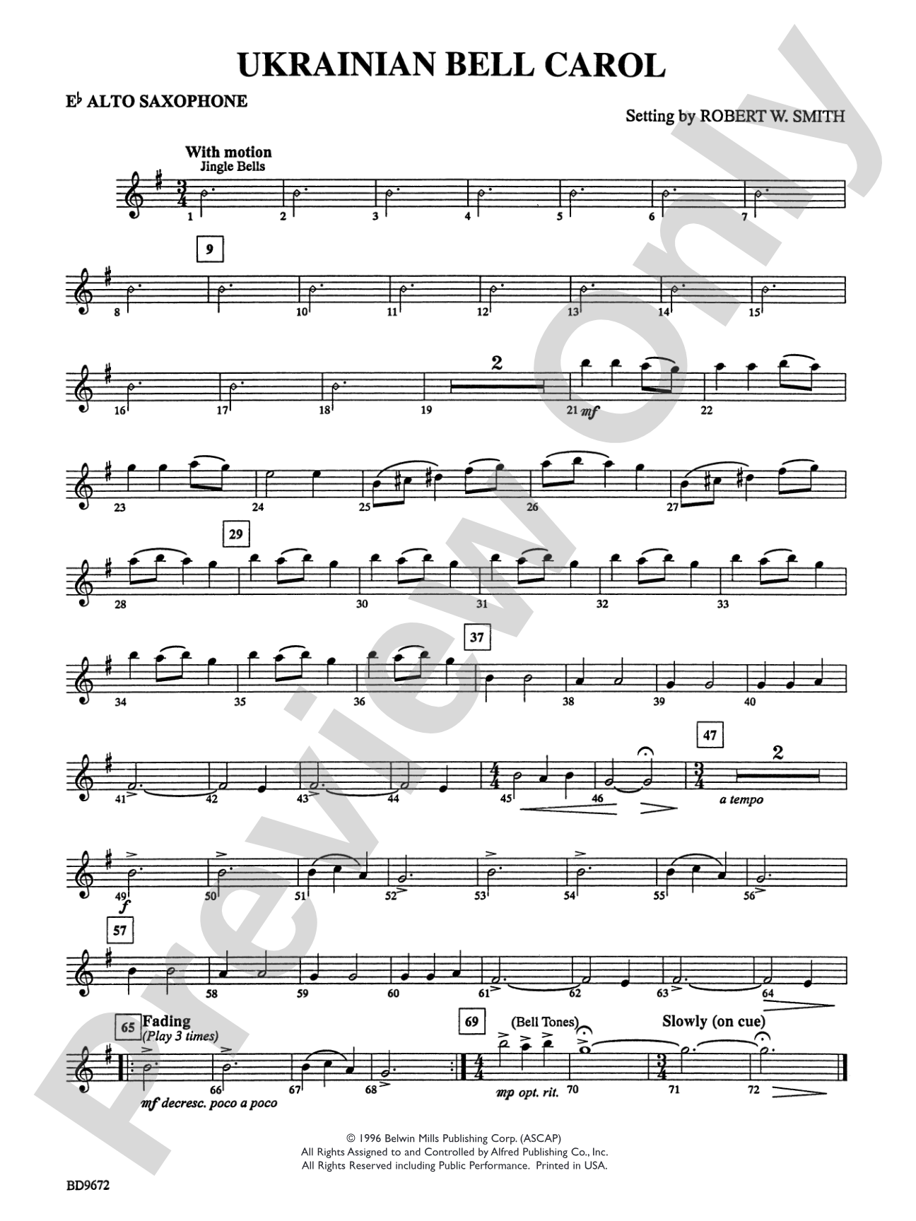 Ukrainian Bell Carol: E-flat Alto Saxophone