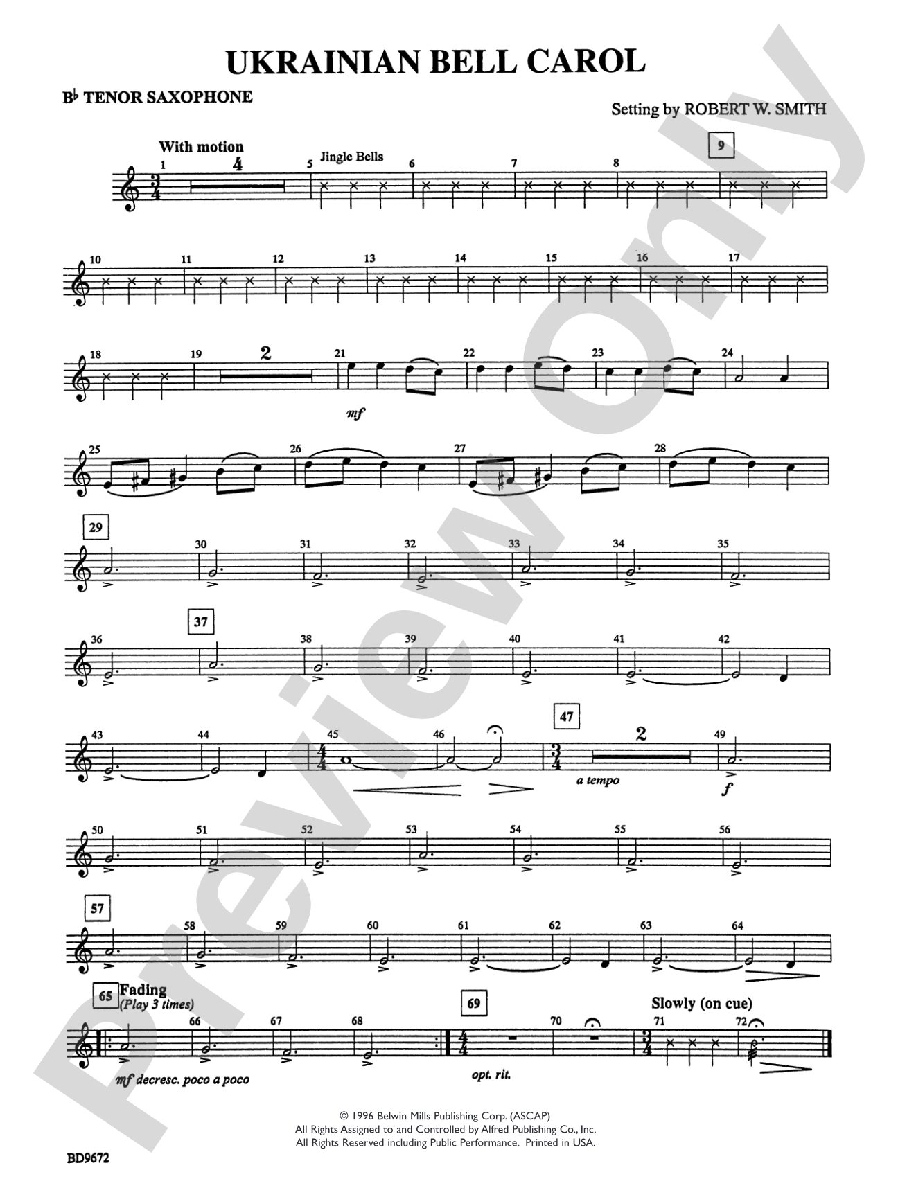 Ukrainian Bell Carol: B-flat Tenor Saxophone