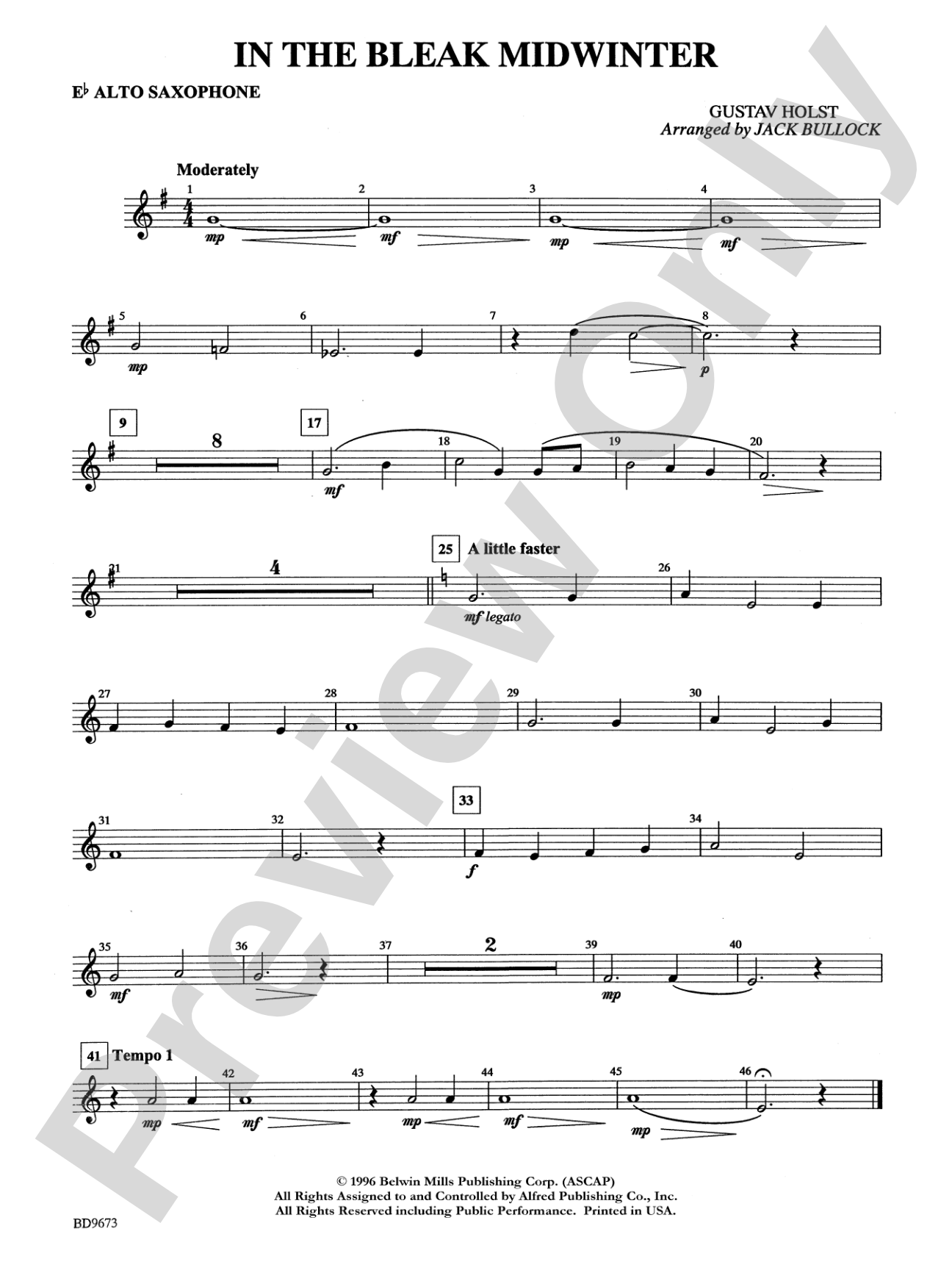 In the Bleak Midwinter: E-flat Alto Saxophone