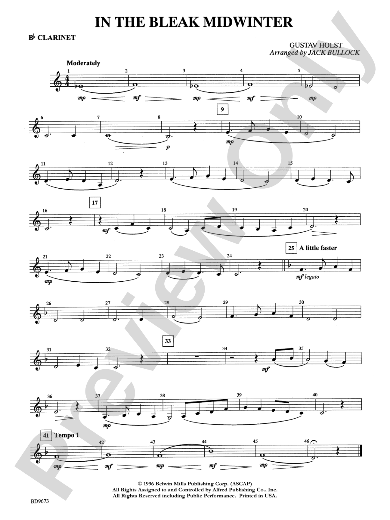 In the Bleak Midwinter: 1st B-flat Clarinet
