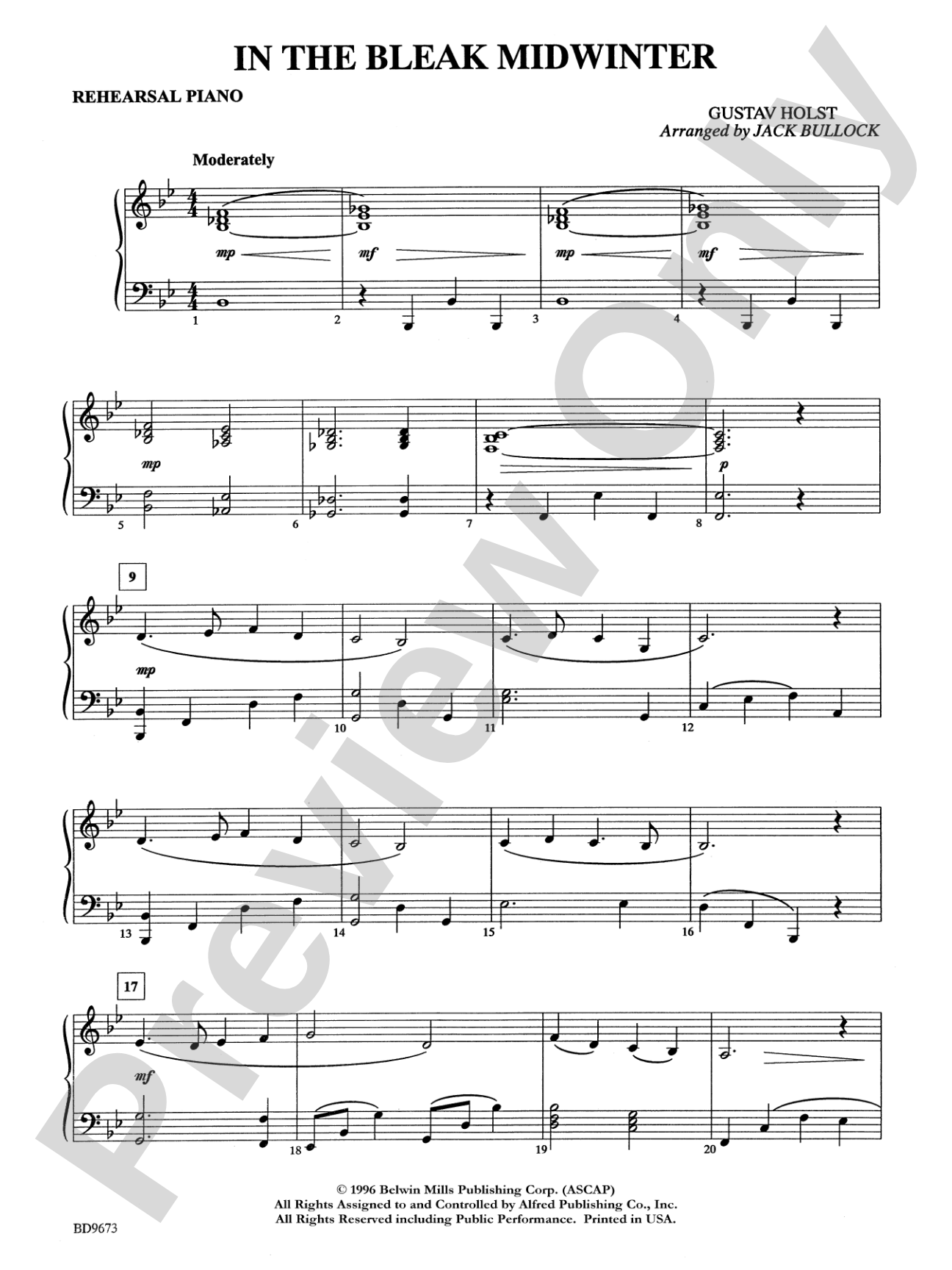 In the Bleak Midwinter: Piano Accompaniment