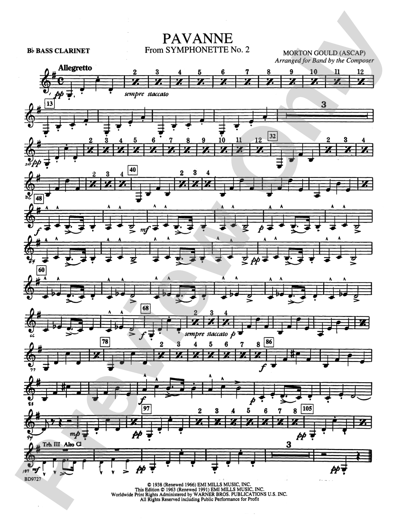 Pavanne (from Symphonette No. 2): B-flat Bass Clarinet