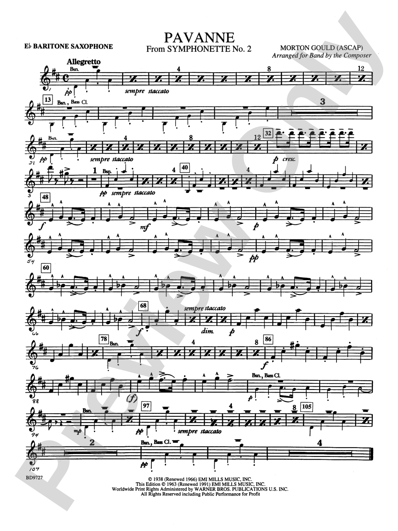 Pavanne (from Symphonette No. 2): E-flat Baritone Saxophone